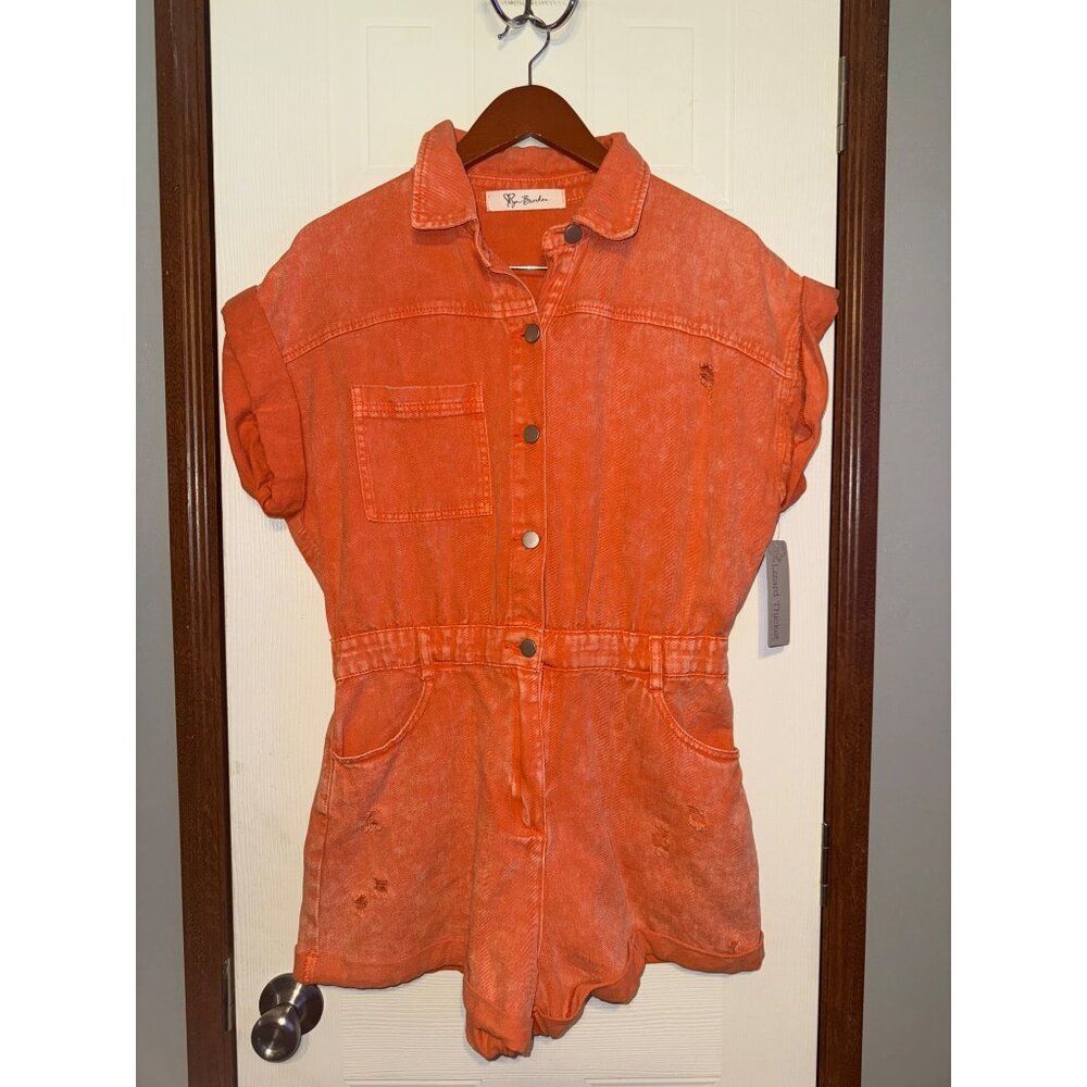 NWT SWEET DUET DISTRESSED DENIM ROMPER IN ORANGE Size Large - Picture 3 of 16